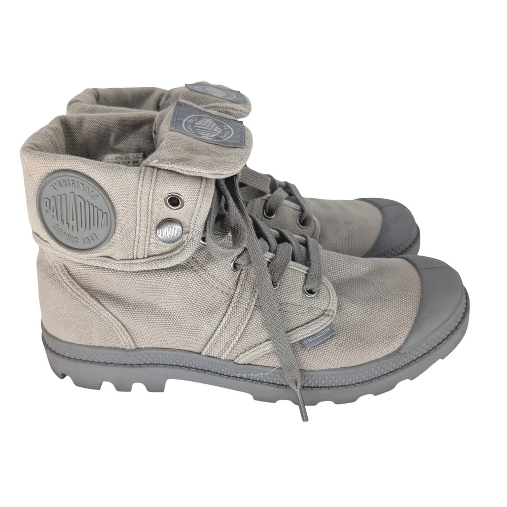 Palladium Baggy Boots Womens 10 Grey Canvas Fold Over Combat Streetwear Utility